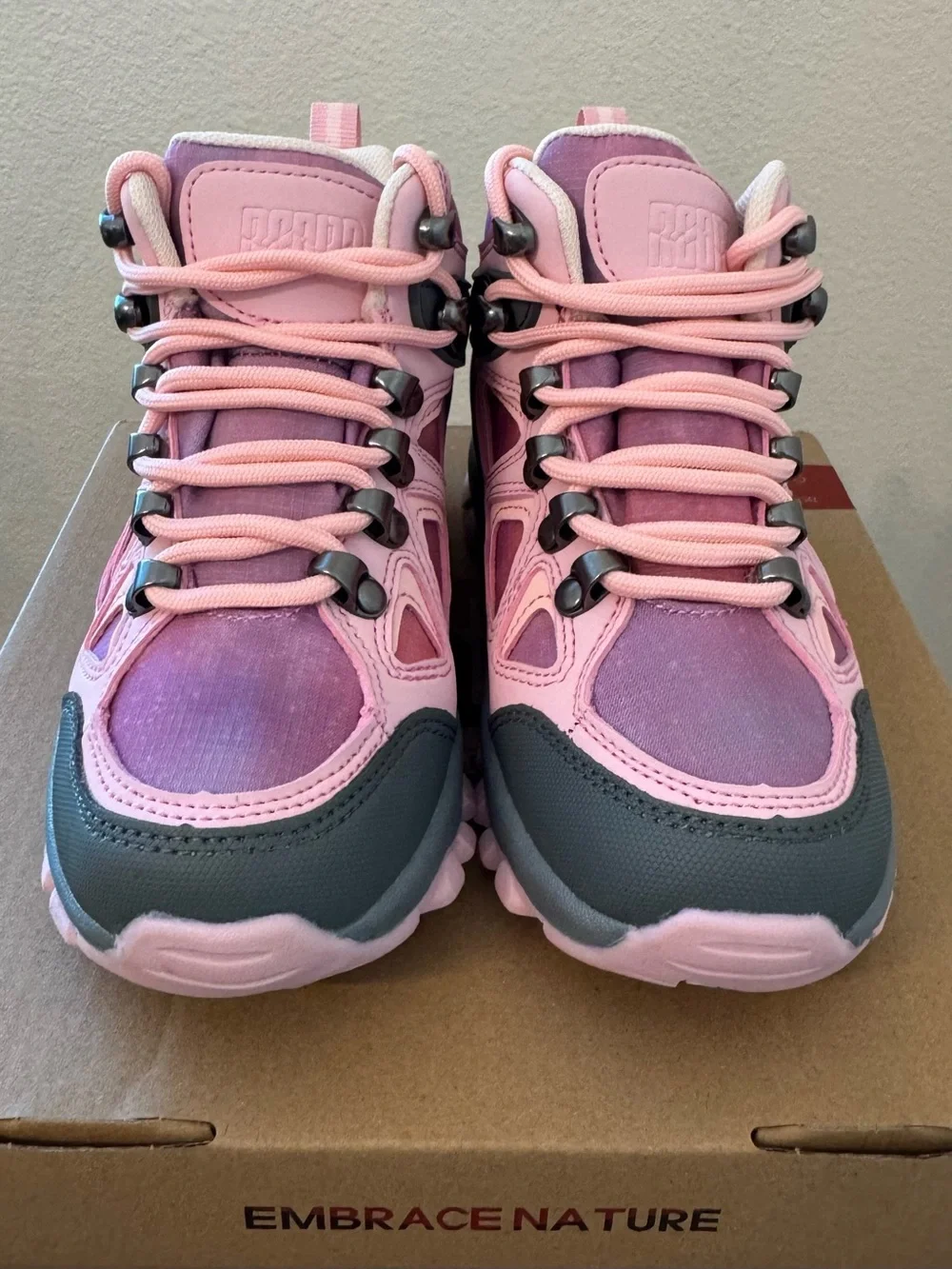 RCORD Kids Hiking Boots Pink Gray Little Kids Size 12 Water Resistant NIB